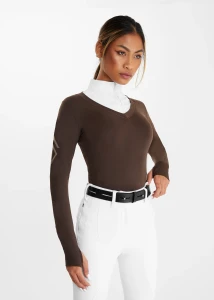 Sweter jeździecki damski Aztec Diamond brązowy 